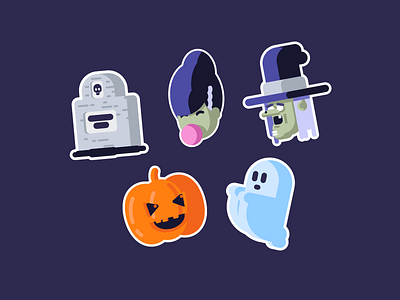 Halloween Stickers ghost grave halloween illustration pumkin sticker wtich