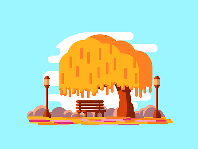 Willow Tree 2d autumn bench colorful graphicdesign illustration leaves park simple windy