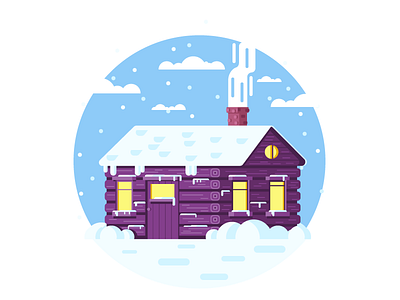 Snowy Cabin cabin chimney cute door freeze graphic design illustration simple snow window