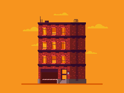 Red Brick apartment block brick city cute graphic design illustration new york red brick simple