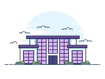 House Test #3 2d clounds colorful flat graphicdesign highlights house illustration line plants simple windows
