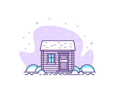 Cabin in the snow 2d cabin door graphicdesign illustration night simple snow stars window