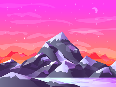 Mountain Vista #1 clean fresh gradients graphic design illustration moon mountain snow stars