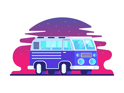 Van fun graphic design illustration summer sunsent travel van volkswagen