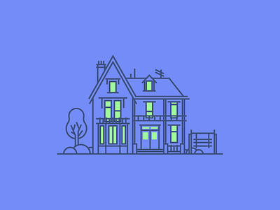 Rockford House bushes graphic design house icon illustration line minimal simple swing tree villa windows
