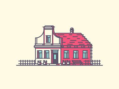 Netherlandish House bench graphic design house icon illustration line minimal simple villa windows