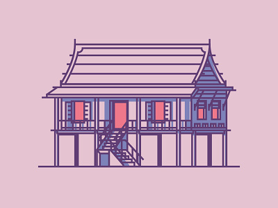 Thai House graphic design house icon illustration line minimal simple stairs thai villa windows