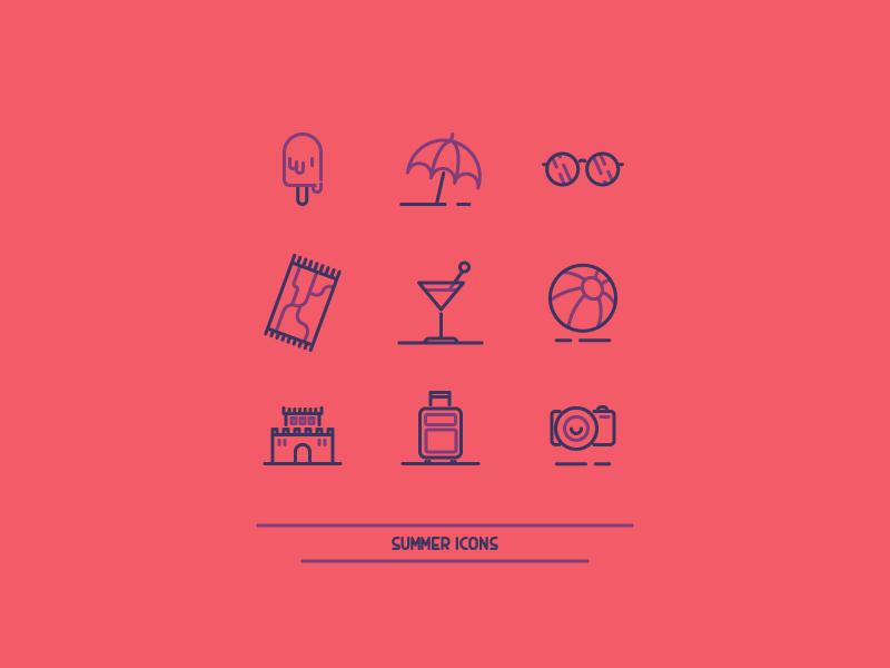 Summer Icons camera ball drink castle sunglasses ice cream warm summer icon graphic design