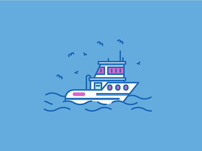 Small Boat birds boat cute graphic design illustration ocean sea seagull simple small water