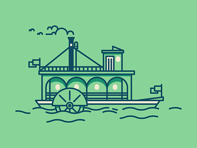 Steamboat big boat cute graphic design illustration lake retro river simple steam steamboat