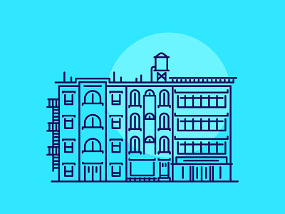 City Block architecture blue buildings graphic design icon illustration water tower windows