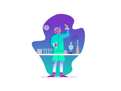 Time for Science! chemist graphic design illustration man neon potions science