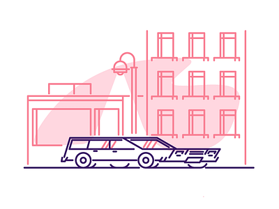 Cruising buildings car graphic design illustration lines minimal night simple