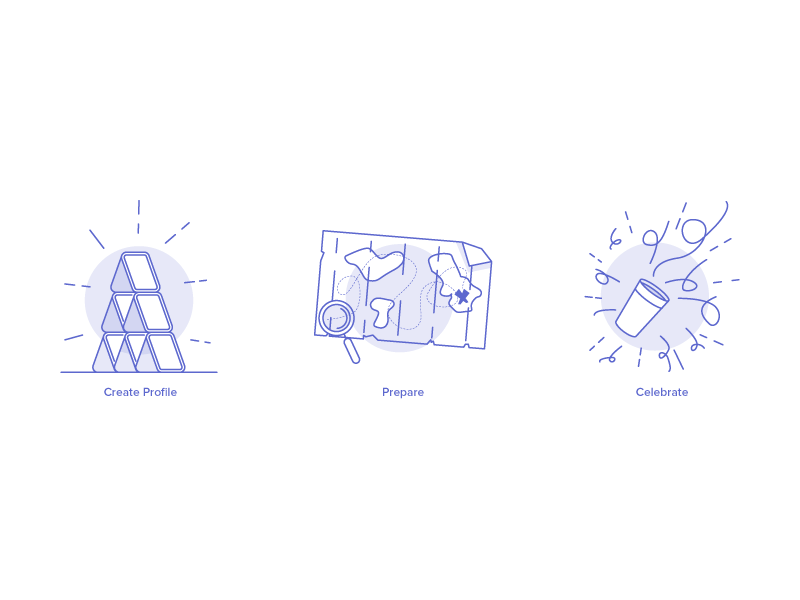 Get hired! celebrate party cards stack map icon graphic design illustration