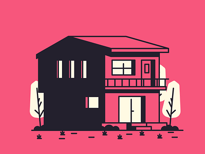 Red House door garage graphic design grass home house illustration trees windows
