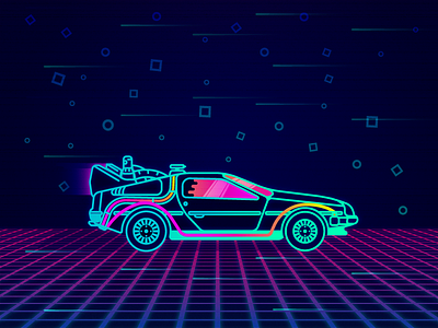 Neon DeLorean! back to the future car delorean illustration neon retro speed
