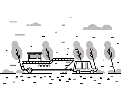 On The Road boat car graphic design illustration speed trees wind