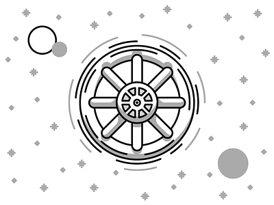 Spaceship graphic design illustration moon planets spaceship spinning stars sun