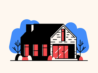 Blue Tree House design graphic design house illustration line minimal simple trees villa