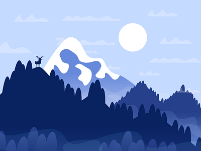 Mountain Vista deer design graphic design illustration minimal moon mountains snow sun trees vista