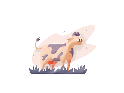 Cow cow dumb flyes graphic design grass horns illustration retro simple