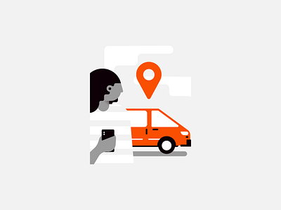 Rides! car graphic design illustration location minimal phone ride simple van woman