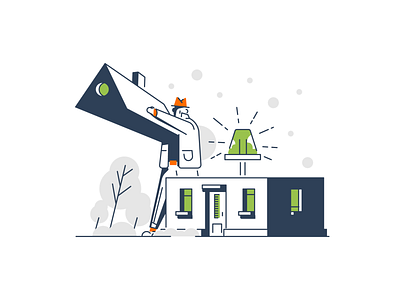 Home Alarm alarm graphic design grass house illustration line minimal person retro security simple trees villa windows