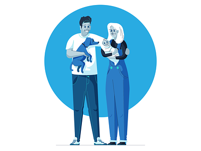 Family 50s baby blue dog family graphic design illustration man minimal retro simple woman