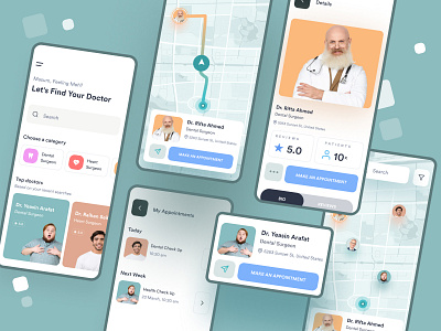 Find Your Doctor / Mobile UI Concept appointment card coronavirus covid19 doctor find hospital map medical mobile app nearby online profile service ui ux