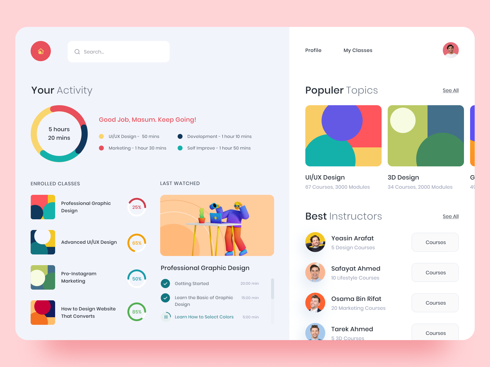 Online Course - Student Dashboard UI Exploration by Masum 