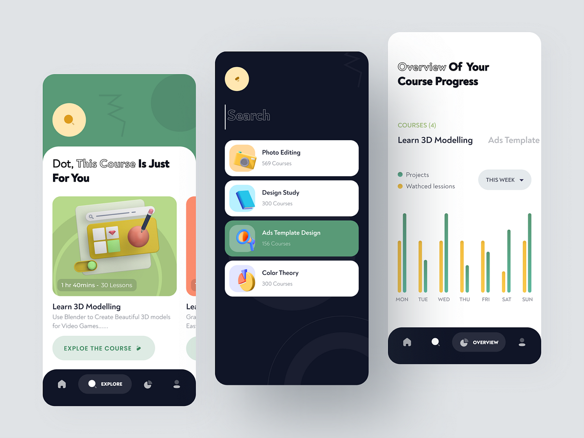 E Learning App UI Kit designs, themes, templates and downloadable