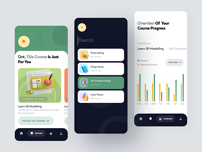 Online Learning Mobile App 3d clean courses e learning education illustrations ios overview search ui ux video