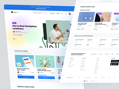 Student Home Page | Onetime Purchase User clean featured course footer header lms dashboard lms home page online education recommended course ui ux web design