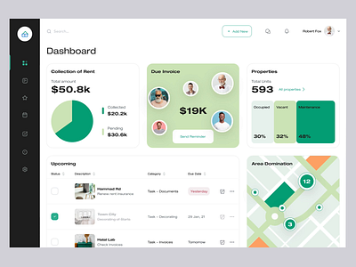 Real Estate- Property Management Dashboard clean properly app dashboard invoice due properties property management dashboard protopie real estate app rent collection sidebar ui animation upcoming web app web application
