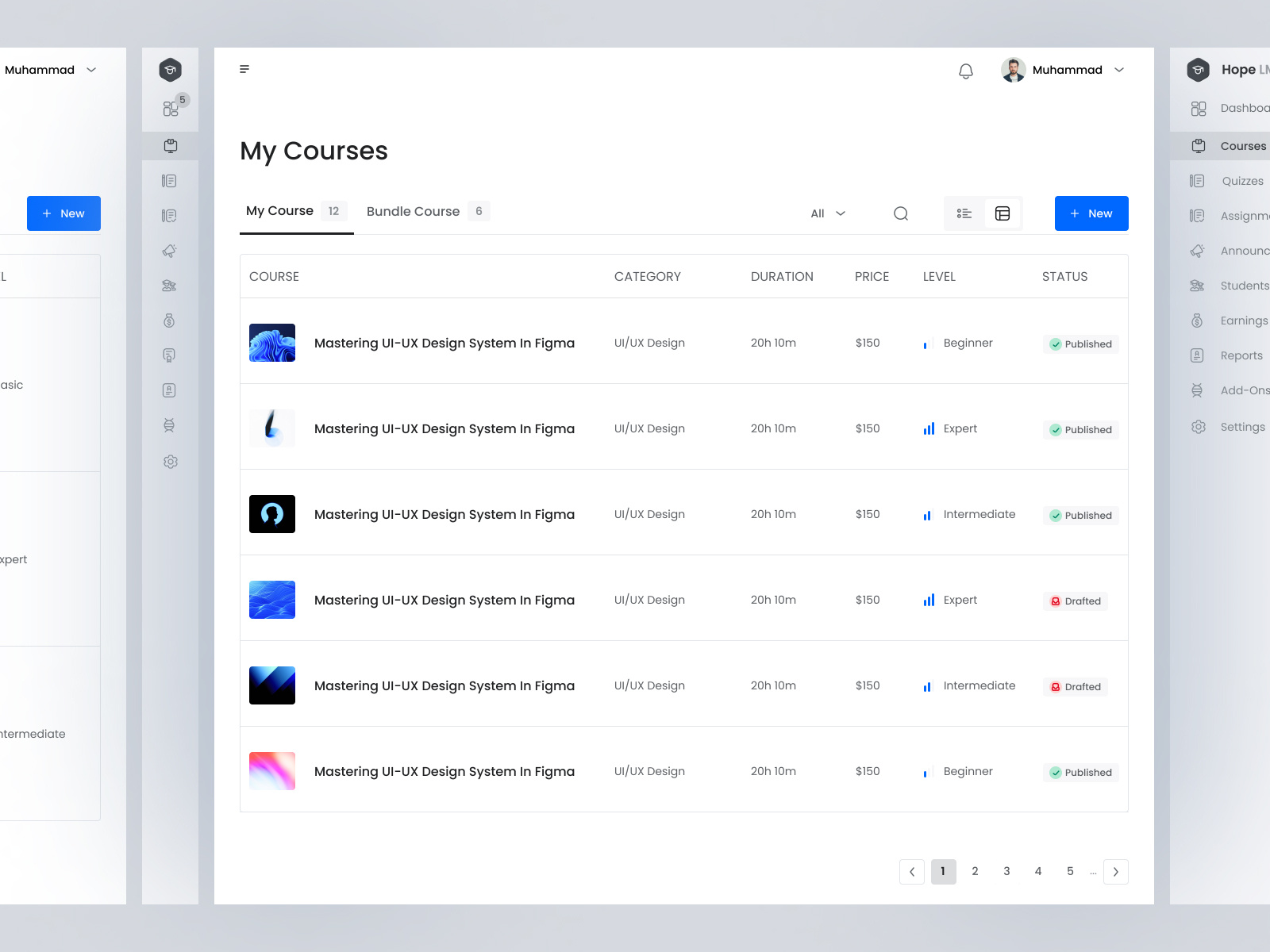 My Courses Table View by Masum Parvej for Halal Lab on Dribbble