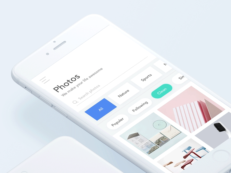 Photos App menu navigation filter card profile social interaction prototype photos principle