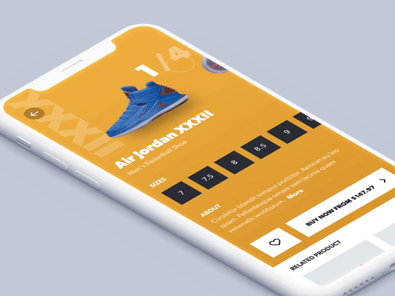 iPhoneX Shoes' Shop UI Exploration ae bold clean color ecommerce interaction iphonx mobile app motion nearby product shop