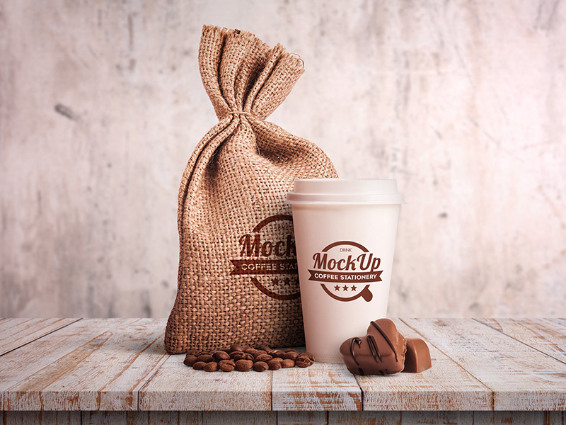 Coffee Stationary – Free PSD Mockup mockups product free mockup wood sugar package drink coffee chocolate business card bag
