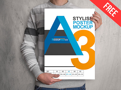 Poster – Free PSD Mockup free hands hold man mockup mockups poster product showcase standing wall