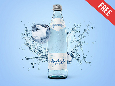 Glass Bottle for Water – Free PSD Mockup aqua bottle drink free glass ice mineral mockup mockups product water