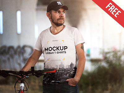 Urban T-Shirt – Free PSD Mockup bicycle free hipster man mockup mockups product street sun t shirt urban walk