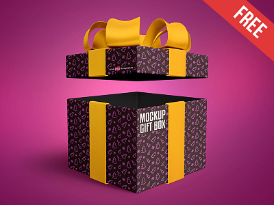 Free Gift Box Mock-up in PSD birthday box christmas free gift holiday mockup mockups product ribbon surprise xmas