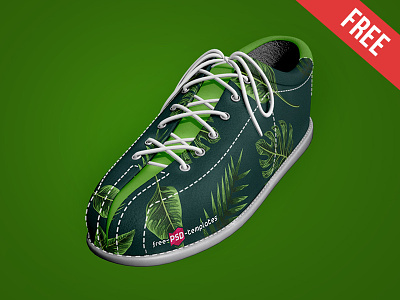 Free Shoe Mock-up in PSD free green mockup mockups palm pattern product shoe shoelaces shop sneaker walk