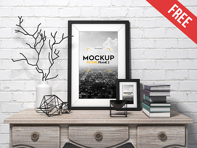 Picture Frame – Free PSD Mockup book frame free mockup mockups photo picture product table vase wall workplace