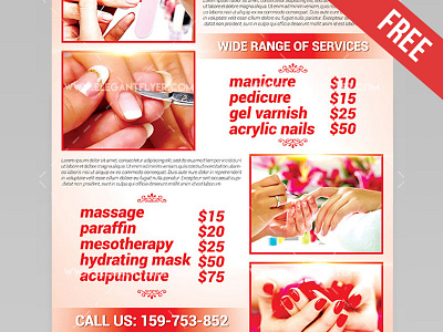 Nail Salon – Flyer PSD Template + Facebook Cover beauty clinic flyer beauty flyer care clinic cosmetic creambath facial flyer free hair health poster
