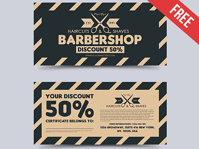 Barbershop – Free Gift Certificate PSD Template appointments barber barber shop barbering barbershop cape clippers comb facials fades grand opening hair