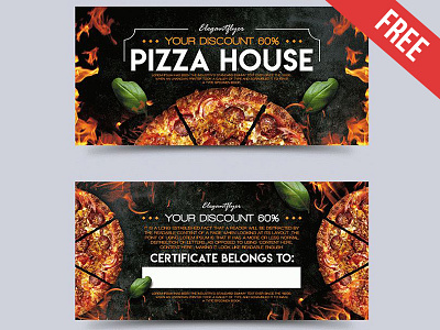 Pizza House – Free Gift Certificate PSD Template bar bbq caffe cuisine culinary drink eat food italian menu italy meat pizza