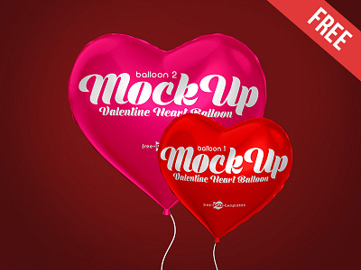 2 Free Valentine Heart Balloon Mock-ups in PSD air balloon birthday free glossy love mockup mockups product romantic valentine valentines