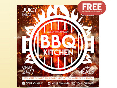 BBQ Kitchen – Free Instagram Banner advertising bbq coal eat fire flame food grill instagram kitchen meat social