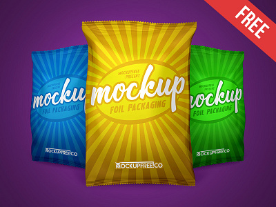 Foil Packaging – Free PSD Mockup bag bar dessert fast food foil food glossy pack packaging snack